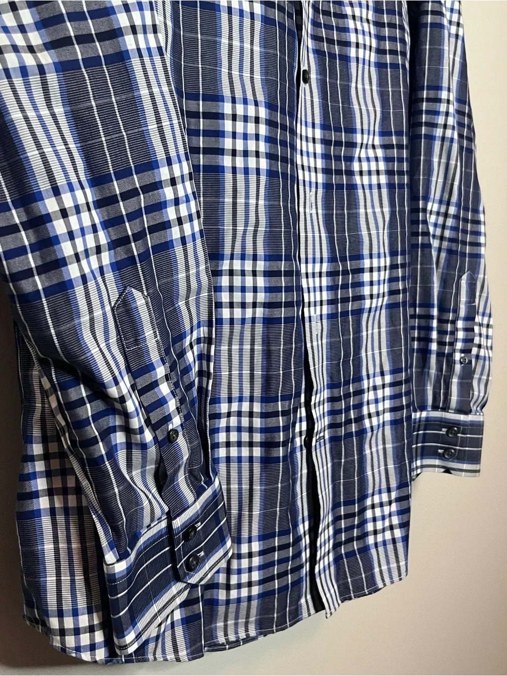 Banana Republic Men's Navy and White Plaid Non-Iron Slim Dress Shirt